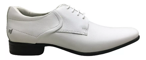 Zapato Calzado Blanco En Cuero Vestir Acordonado