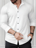 Camisa Cuello Mao Blanca Con Boton Negro Slim Fit Entallada