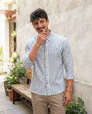 Camisa De Lino Ufo Manga Larga A Rayas
