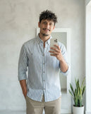 Camisa De Lino Ufo Manga Larga A Rayas