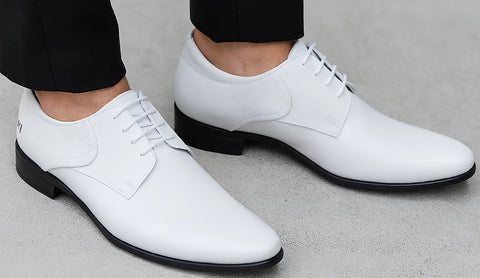Zapato Calzado Blanco En Cuero Vestir Acordonado