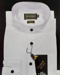 Camisa Cuello Mao Blanca Con Boton Negro Slim Fit Entallada