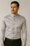 Camisa Seda Cuello Mao Slim Fit Entallada