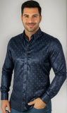 Camisa Tipo Seda Fantasia Manga Larga Corte Clasico